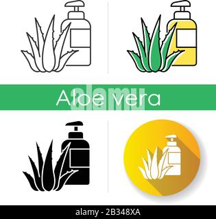 Symbol für Kräuterlotion. Pflanzliche Creme. Naturgel. Organisches Badeprodukt. Kosmetologie und Dermatologie. Aloe vera Extrakt. Lineares Schwarz und RGB Stock Vektor