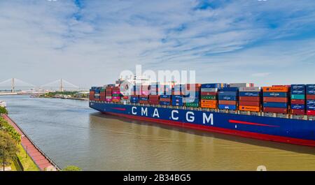 Cma CGM-Frachter in Savannah River Stockfoto