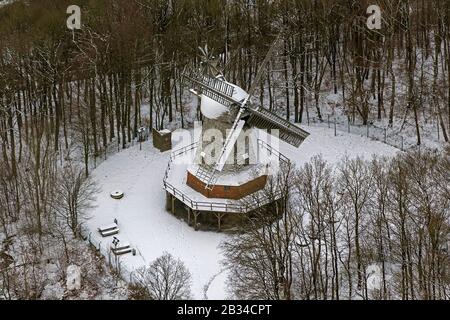 Windmühle im Freilichtmuseum Hagen 19.01.2013, Luftbild, Deutschland, Nordrhein-Westfalen, Ruhrgebiet, Hagen Stockfoto