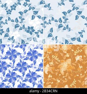 Vektor-Set Frühling abstrakt Hintergrund Blumen nahtlose Muster Stock Vektor