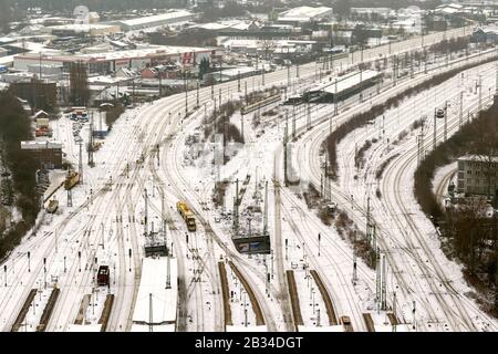 Güterbahnhof Deutsche Bahn in Hamm, 26.01.2013, Luftbild, Deutschland, Nordrhein-Westfalen, Ruhrgebiet, Hamm Stockfoto