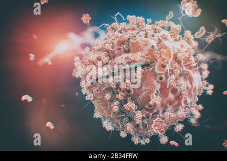 3D-Abbildung mit Coronavirus aus Wuhan, China. Dieser Virus könnte gefährlich oder tödlich sein als SARS. Stockfoto
