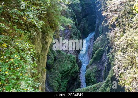 Blick in die Partnachklamm, Garmisch-Partenkirchen, Oberbayern, Bayern, Deutschland Partnachklamm, Garmisch-Partenkirchen, Bayern, Deutschland Stockfoto