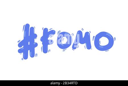 FOMO Abkürzung text Emblem auf weißem Hintergrund. Moderne soziale Angst Akronym. Angst vor fehlenden Konzept. Vector Illustration Stock Vektor