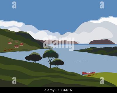Berg-Tal-Landschaft Stock Vektor