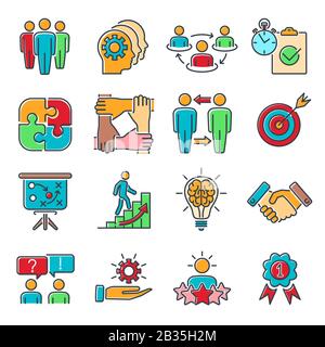 Teamwork Collaboration - Liniensymbole Festgelegt Stock Vektor