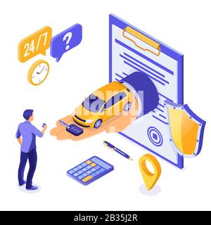 Verkauf Verkauf Mietwagenverkauf Auto Isometric Stock Vektor