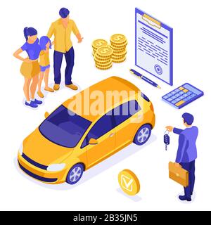 Verkauf Versicherung Miete Sharing Car Isometric Stock Vektor