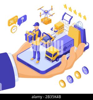 Isometrische Online-Shopping-Lieferung Stock Vektor