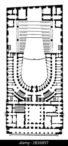 Grundriss des Theater Regio di Parma, einem Opernhaus in Parma, Italien, in den 1860-er Jahren Stockfoto