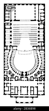 Grundriss von La Scala, dem Theater alla Scala, Mailand, Italien, den 1860-Jahren Stockfoto