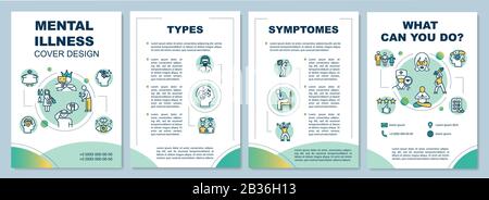 Broschüre zur psychischen Erkrankung - Vorlage. Arten von psychischen Störungen und Symptome. Flyer, Broschüre, Broschürendruck, Coverdesign, lineare Symbole. Vektorlayouts Stock Vektor