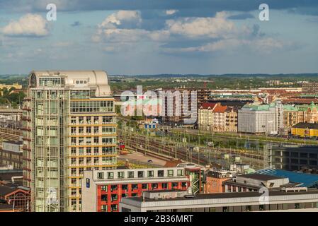 Schweden, Scania, Malmö, Inre Hamnen Innenhafen, Hochwinkelblick Stockfoto