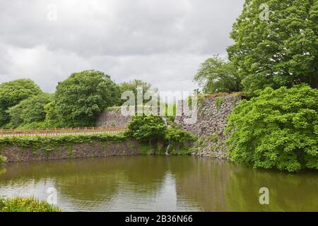 Ort des ehemaligen Minamiotemon-Tores von Second Bailey von Yamagata Castle (gegründet 1356). Nationale historische Stätte Japans Stockfoto