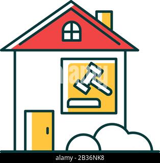 RGB-Farbsymbol für Rechtsstreit in Immobilien. Rechtsstreit um die Mietdauer. Rechtsstreit um Immobilien, Gerichtsverfahren. Grundstücksprobeverfahren. Leasing-Vertrag ist wichtig. Konfliktlösung Stock Vektor