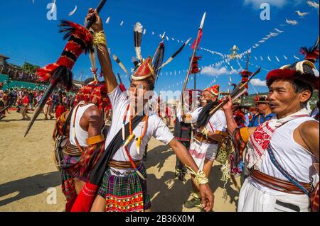 Indien, Arunachal Pradesh, Distrikt Tirap, Khonsa, Festival Chalo Loku, Stamm Nocte, der zu den Nagas gehört Stockfoto