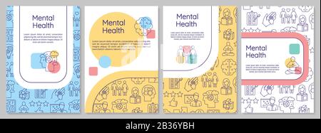Broschüre zur psychischen Gesundheit - Vorlage. Psychologisches Wohlbefinden. Psychiatrie-Flyer, Broschüre, Broschürendruck, Coverdesign mit linearen Symbolen. Vektorlayouts für Stock Vektor