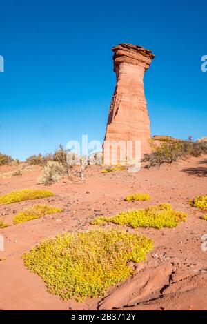 Argentinien, Provinz La Rioja, in der Nähe der Villa Union, Parque Nacional Talampaya, das von der UNESCO zum Weltkulturerbe ernannt wurde, La Torre Stockfoto