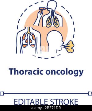 Symbol für das Konzept der Thoraxonkologie. Entzündungserkrankung der Lungenflügel-Atemwege. Asthma, Tuberkulose. Pulmonologuey Idea Thin Line Illustration. Vektor isoliert Stock Vektor