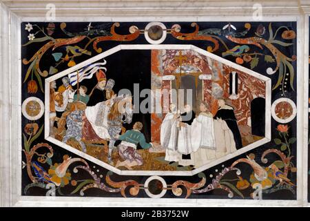 Italien, Venetien, Vicenza, Kirche Santa Corona (Chiesa di Santa Corona), die von der UNESCO zum Weltkulturerbe ernannt wurde, marmorner Zeltetrie-Altar Stockfoto