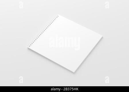 Notizbuch mit eckigem Spiralmuster, weiß, Unbeschriftet, 3D-Rendering-Mockup Stockfoto