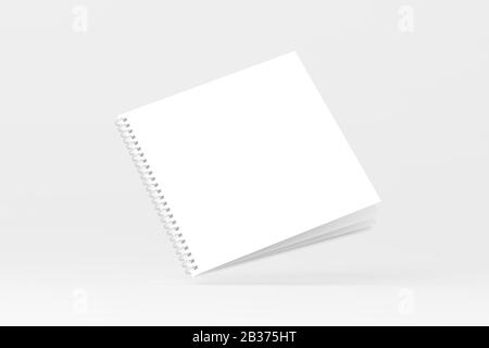 Notizbuch mit eckigem Spiralmuster, weiß, Unbeschriftet, 3D-Rendering-Mockup Stockfoto