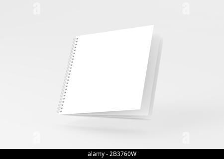 Notizbuch mit eckigem Spiralmuster, weiß, Unbeschriftet, 3D-Rendering-Mockup Stockfoto