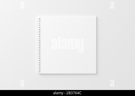 Notizbuch mit eckigem Spiralmuster, weiß, Unbeschriftet, 3D-Rendering-Mockup Stockfoto