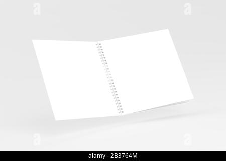 Notizbuch mit eckigem Spiralmuster, weiß, Unbeschriftet, 3D-Rendering-Mockup Stockfoto