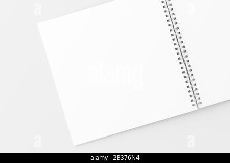 Notizbuch mit eckigem Spiralmuster, weiß, Unbeschriftet, 3D-Rendering-Mockup Stockfoto