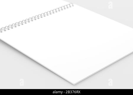 Notizbuch mit eckigem Spiralmuster, weiß, Unbeschriftet, 3D-Rendering-Mockup Stockfoto
