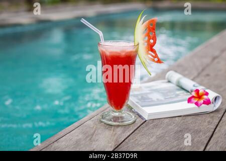 Glas frischer Wassermelonensaft Ubud Bali Indonesia Stockfoto