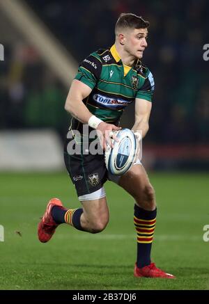 James Grayson, der Londoner Ire, während des Spiels der Gallagher Premiership in Franklin's Gardens, Northampton. PA-Foto. Bilddatum: Freitag, 24. Januar 2020. Siehe PA Story RUGBYU Northampton. Bildnachweis sollte lauten: David Davies/PA Wire. Stockfoto