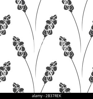 Moderner Blumenstamm mit nahtlosem Muster im Hintergrund. Schwarz-weiß, von Hand gezeichnete abstrakte Blumenstamm-Naturkulisse. Geräumige monochrome botanische all Stock Vektor