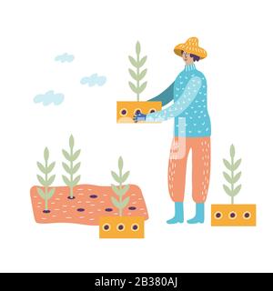 Eine Frau im Garten mit Pflanzen Vektorgrafiken Stock Vektor