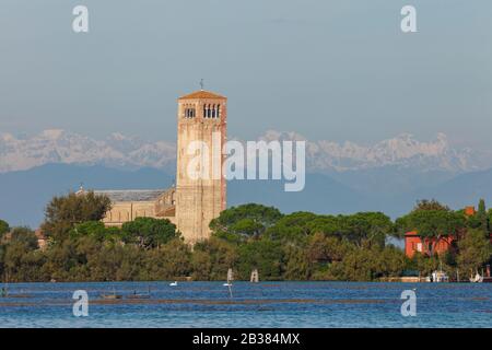 Die Basilika Santa Maria Assunta vor den alpen, Insel Torcello, Venedig, Venetien, Italien Stockfoto