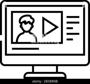 Zeilensymbol für Videozusammenfassung, Konzeptzeichen, Vektorgrafiken für die Umrisse, lineares Symbol. Stock Vektor