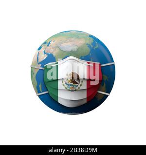 Flagge Mexikos medizinische Schutzmaske. 3D-Rendering Stockfoto