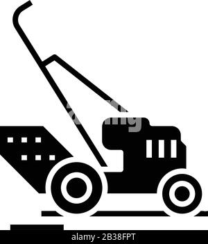 Mäher-Symbol schwarz, Konzeptabbildung, Vektor-Flachsymbol, Glyph-Zeichen. Stock Vektor