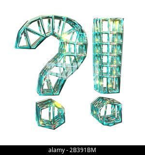 3D-Rendering, Frage, Ausrufezeichen. NET hochauflösende Symbolwiedergabe. Reine, Funkelnde Aquamarin. Magic Style Grafik. Isoliert auf weiß Stockfoto