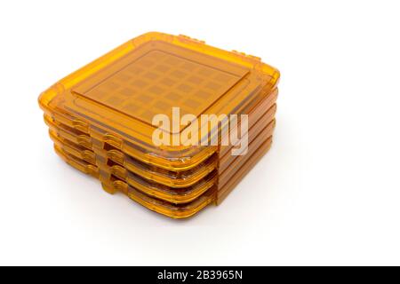 Foto von Fotomasken für die Fotolithografie Verfahren eine orange Boxen Stockfoto