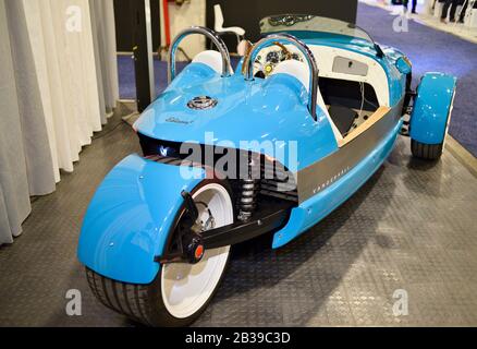 Der vollelektrische Vanderhall Edison 2 dreirädrige Roadster (als Motorradtrike klassifiziert) ist auf der CES-Weltausstellung Las Vegas, NV, USA zu sehen Stockfoto
