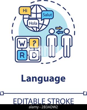 Symbol für Sprachkonzept. Fähigkeit, in verschiedenen Sprachen zu kommunizieren. Kenntnisse über Fremdsprachen Idee dünne Linie Illustration. Vektor isoliert Stock Vektor