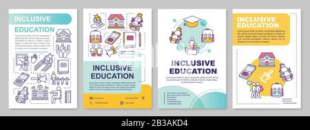 Vorlage für Schulungsbroschüren inklusive. Lernprogramm für Behinderte. Flyer, Broschüre, Broschürendruck, Coverdesign mit linearen Symbolen. Vektorlayouts Stock Vektor