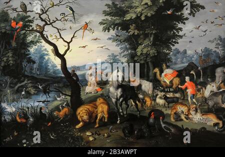 Jan Brueghel der Jüngere (1601-1678). Flämischer Maler. Die Tiere, Die In den Bogen von Noah, Mitte des 17. Jahrhunderts, Eindringen. Lazaro Galdiano Museum. Madrid. Spanien. Stockfoto