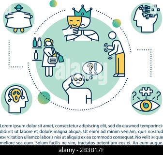 Konzeptsymbol für psychische Erkrankungen mit Text. Psychische Störungen. Emotionale Probleme. PPT-Seitenvektorvorlage für Psychiatrie. Broschüre, Magazin, Broschüre Stock Vektor