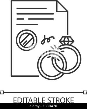 Divorce Pixel Perfect Linear Icon. Formales Ende der Ehe. Rechtliche Trennung. Aufbruch. Anpassbare Abbildung mit dünner Linie. Kontursymbol. Vektor Stock Vektor