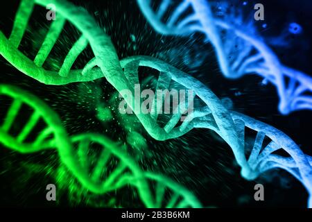 Abstrakte DNA-Strang Doppelhelix Genetik 3D-Darstellung Stockfoto