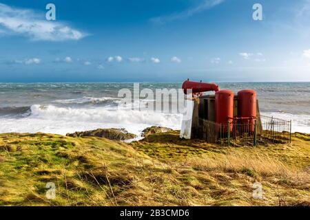 Das Torry Coo, Aberdeen Historical Foghorn, zwischen Nigg Bay und Greyhope Bay, Girdleness Lighthouse, Girdle Ness Peninsula, Schottland Stockfoto