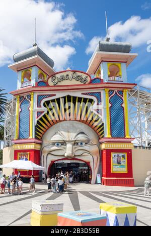 Eintritt zum Luna Park Melbourne, Lower Esplanade, St Kilda, Melbourne, Victoria, Australien Stockfoto